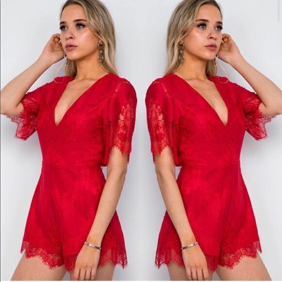 NWT honey belle sexy red lace open back romper size L - Picture 1 of 4
